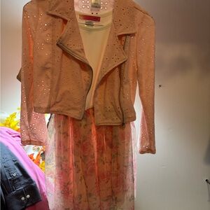 Pink Eyelet Jacket with Floral skirt Dress